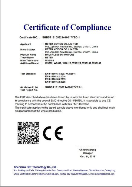 Porcelana Retek Motion Co., Limited certificaciones